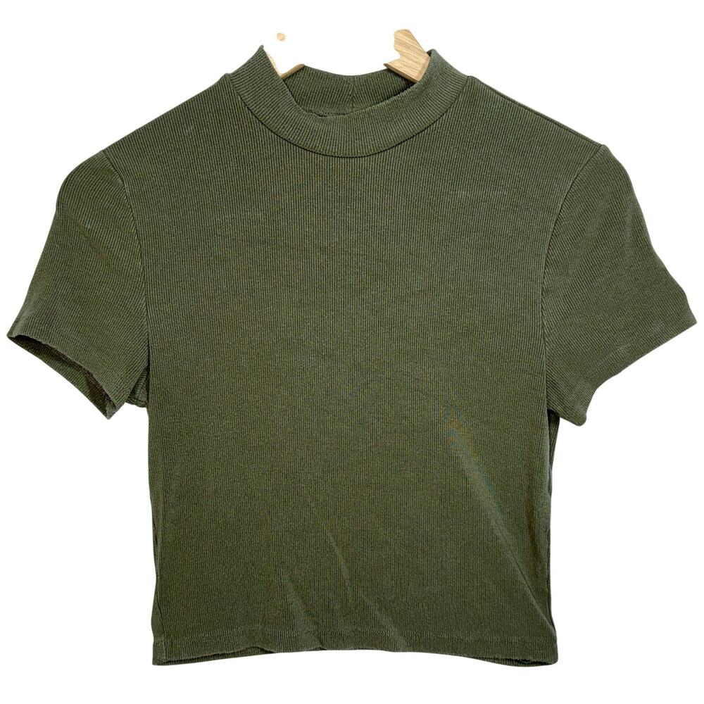 Abercrombie & Fitch Soft AF Rib Knit Green Mock Short Sleeve Crop Top Womens XS